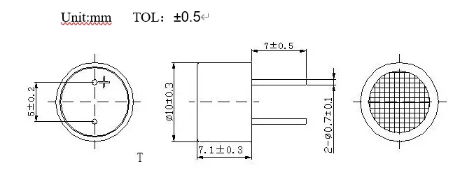 10mm Piezoelectric Ultrasonic Transmitter 40khz High Sensitivity T / R 0