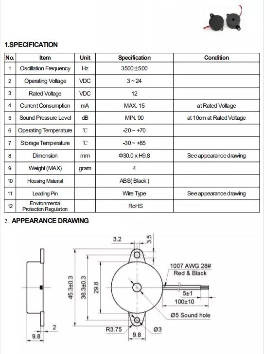 80dB DC12V 2 Wire Industrial Electronic Piezoelectric Alarm Buzzer 0