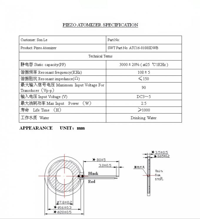 RoHS CE 25mm Round Piezo Ceramic Disc Ultrasonic Atomizing Transducer 2